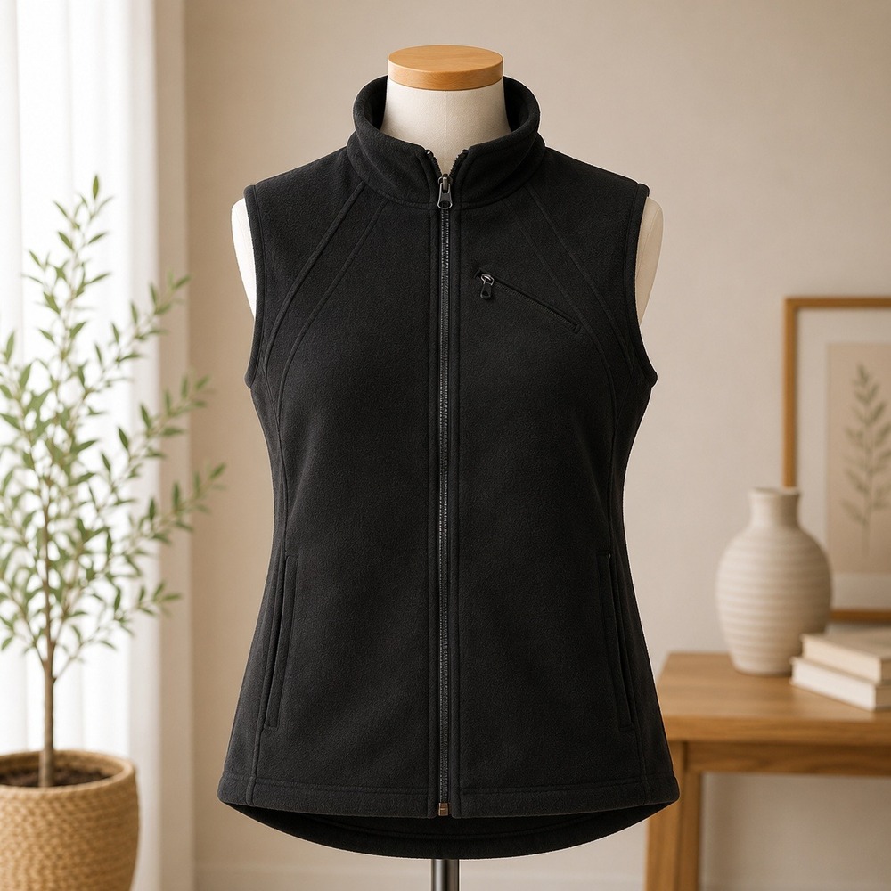 Champion C9 Fleece Vest Womens Large Black Full Zip Mock Neck Activewear‎